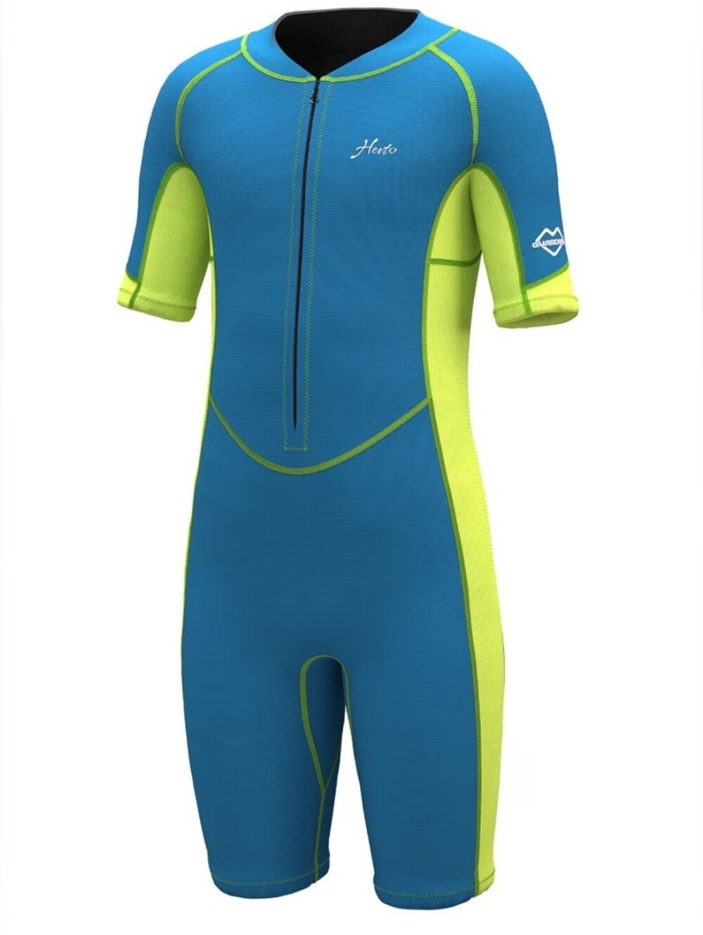 NWT Hevto Kids Shorty Wetsuit Size 10- Blue & Lime Green - UV Protection
